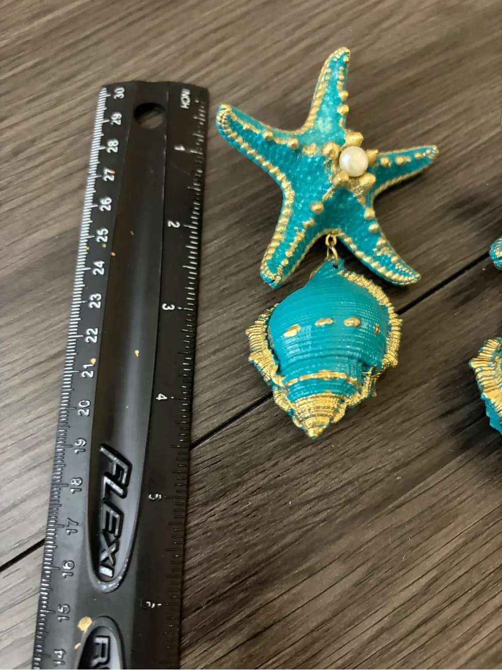 Turquoise Starfish & Shell Statement Earrings - Picture 4 of 8